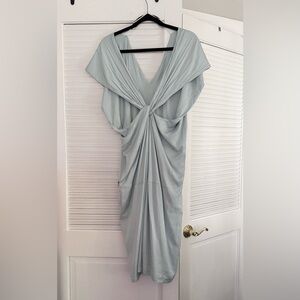 Zara Satin Light Blue V-neck Dress